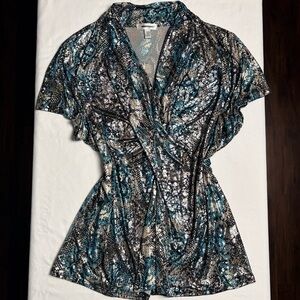 Dressbarn Teal Sparkly Snake Skin Blouse- 1X